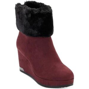 Dkny Women's Nadra Faux Suede Fur Wedge Dressy Booties Purple Size 5.5M